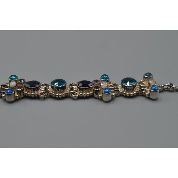 Sajen Blue Topaz Stone & Sterling Silver Link Chain Bracelet 925 Stamp 35.71g 9" - Picture 3 of 12